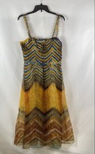 Ulla Johnson Women's Gisele Dress Golden Palm Silk Chevron Print Midi Sz 10 NWT picture