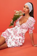For Love & Lemons Rosalyn Mini Dress Small Pink Stylish Casual Short Sleeve picture