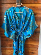 Indian Vintage 100% Cotton Long Beach Maxi Kaftan Dress One Size Caftan Kimono picture