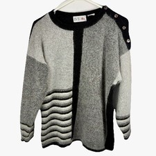 Vintage Eve & Co Angora Blend Sweater Patchwork Gray Black Soft Sz M/L 90s picture