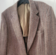 EUC 80s VTG Harris Tweed Blazer 42L Brown Herringbone Wool Sport Coat Union USA picture