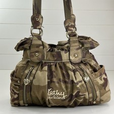 Vtg Y2K Kathy Van Zeeland Gold Sparkle Green Camo Studded Shoulder Bag Purse picture