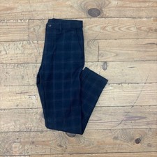 Zara Men's Slim Tapered Dress Pants Size 30 Navy Blue Windowpane Plaid FLAW picture