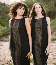 Boho Cotton Dress (One Size Fits All) Gold Sacred Print, Handmade Bohemian Dress picture