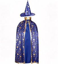 2Pcs Adult Wizard Costume Set, Wizard Cape and Witch Hat Halloween Cloak picture