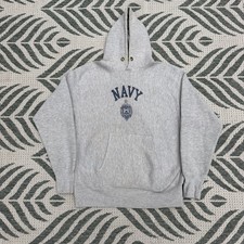 Vintage 70s US Navy Champion Reverse Weave Hoodie Mens Medium Grey USA Rare picture