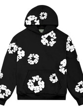 DENIM TEARS Men’s S Black Pullover Hoodie Cotton Wreath Motif Pockets picture