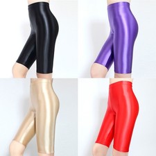 Glossy Spandex Women Girl High Rise Elastic Medium Short picture