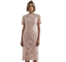 $1,200 Lela Rose Guipure Lace Sheath Dress 0/2 XS/S Pink Knee Length Romantic 💕 picture