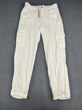 Love Tree Womens Cream Cargo Pants Elastic Cuffs L NWT picture