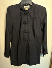 Vintage Francine Browner Women’s Black Satin Frog Closure Whimsigoth Jacket Sz 6 picture