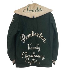 Vintage 1981 Deerfoot Varsity Jacket Green Wool Cheerleader Captain Size 34 picture