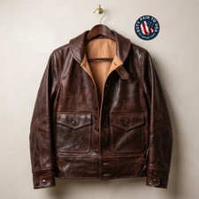 Mens Leather Jacket Cossack Vintage Handmade Real Cowhide Brown Outerwear Coat picture