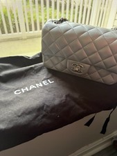 CHANEL Classic Flap Silver Quilted CC Turn Lock Chain Shoulder Bag w/ Dust Bag picture
