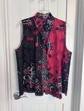 Rare Diane Prekup Red Black Handmade  Collared Vest Geometric Button Large Artsy picture