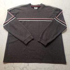 VTG Y2K Extreme Gear XG Sweater Mens XL Gray Striped Crewneck Knit Pullover picture
