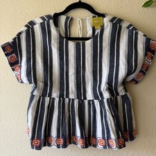 Maeve Navy & White Striped Peplum Top picture