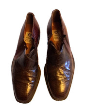 VTG Marco Vicci Nelson Men's 9.5D Brown Leather Snake Skin Dress Shoes Loafers picture