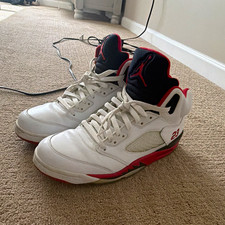 Jordan Air Jordan 5 Men's White/Red/Black Retro Athletic Sneaker picture