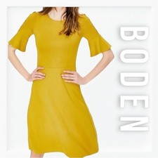 Boden Alexis Fit-n-Flare Short Sleeve Jersey Dress Golden Yellow Size 6 Petite. picture