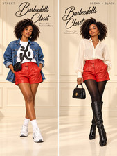 Live 1001 | Red Genuine Leather Shorts High Waist Pleated Front Medium picture