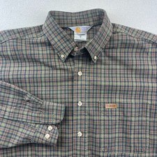 Vintage Carhartt Button Down Shirt Men's L Regular Green Plaid Cotton USA 2002 picture