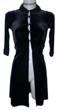 Vtg 90s Women Black Velvet Faux Fur Cardigan Top Sz S/M Whimsigoth Vampy Witchy picture