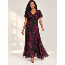 Vintage Bella Blue Dress Size 10 Black Cranberry Floral Beaded Maxi NWT picture