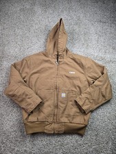 Carhartt Washed Duck Canvas Jacket Mens Large Brown Hooded Full Zip 104050 BRN picture