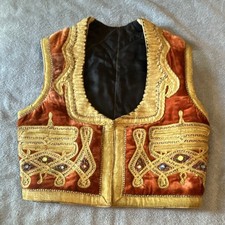 Handmade Embroidered Lined Vest Brown/Gold with Black Lining, Regular see images picture