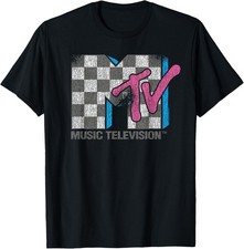 MTV Distressed Vintage Checkerboard Logo Music Television T-Shirt picture