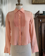 Vintage 1990s Y2K Prada Coral Pink Silk Long Slv Button Up Blouse 42 Small Top picture