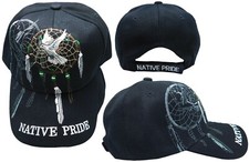 Native Pride INDIAN Dreamcatcher Dove Feather Shadow Black Embroidered Cap Hat picture