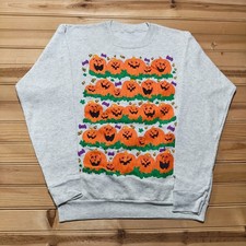 Vintage 90s Halloween Jack O Lantern Pumpkins Crewneck Pullover Sweatshirt Large picture