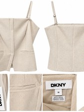 NWT DKNY Pinstripe Corset Style Cami Top 16 Cream Structured Square Neck picture