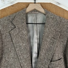 VTG Chaps Ralph Lauren Blazer Mens 40L Brown Herringbone 2 Button Wool Tweed picture