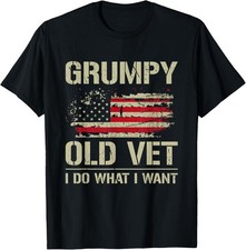 Grumpy Old Vet I Do What I Want Retro Veteran USA Flag Gift Unisex T-Shirt picture