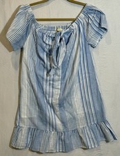 Adorable Women’s Cotton Light Blue And White Striped Sundress. Size Small picture