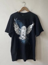 Vintage 90s 100%Cotton Single Stitch Nature Owl Bird Animal Tee T-shirt Black XL picture