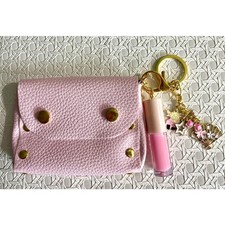 Pink Highland Cow Lip Oil Pouch Keychain picture