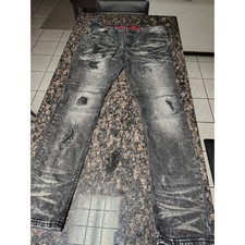 Makobi Mens Moto Biker Jeans Black Acid Wash Distressed M1786 38x34 picture