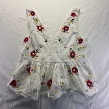 J.Crew Floral Embellished Peplum Tank Top 6 White Linen Blend Beaded V-Neck picture