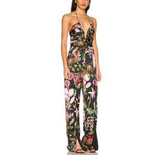 Katie May Black Cocktail Jumpsuit LARGE Halter Wide Leg Split Hem Party $285 NEW picture