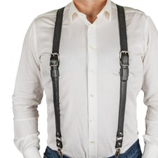 Leather Suspenders for Men and Women, Wedding and Gift Accessory (DarkBrown) picture