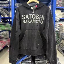 Satoshi Nakamoto Black Dark Washed Distressed Logo Mens Zipper Hoodie picture
