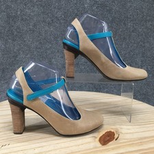 Tsubo Anara Shoes Womens 8 Slingback Closed Toe Comfort Block Heels Beige Blue picture