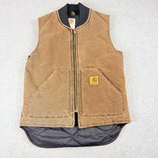 Vtg 90s Carhartt V02 CHT Chestnut Duck Vest Quilt Lined Men’s S USA Union Made picture