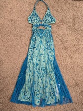 NWT Y2K Vintage CACHE Beaded Lace Teal Long Formal Halter Dress Size M- RARE picture
