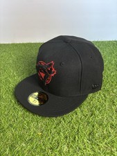 New Era Black/Red Fitted 59FIFTY 6 Panel Flat Brim Baseball Cap Unisex 7 3/8  picture