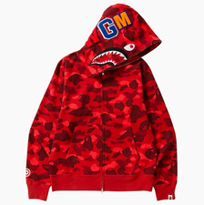 BAPE Red Camo Shark Hoodie Full Zip Style # 1J70-115-008-RED Size XL picture